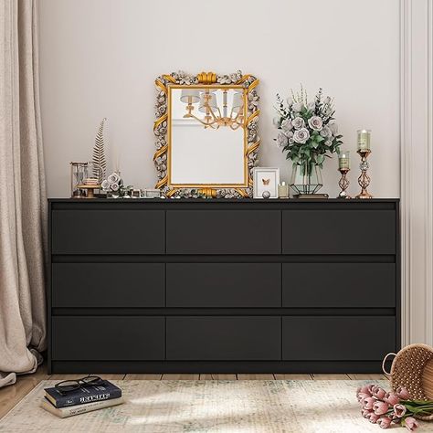 Amazon.com: Hitow 9 Drawer Dresser for Bedroom with Deep Drawers, Large Floor Wood Dressers & Chest of Drawers Handle Free, Modern Black Long Dressers for Closet Living Room (63" W x 15.7" D x 31.5" H) : Home & Kitchen Dresser Modern, Modern Chests, Large Dresser, Modern Chest Of Drawers, Long Dresser, Nursery Dresser, Dresser For Bedroom, Drawers Dresser, White Drawers