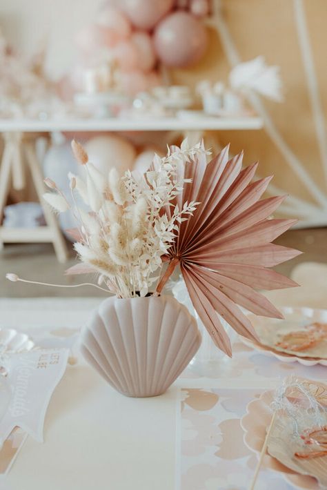 Kara's Party Ideas Seashell Birthday Party | Kara's Party Ideas Modern Under The Sea Party, Shell Themed Party, Seashell First Birthday, Boho Beach Party Decor, Lets Shellabrate Birthday, Seashell Birthday Party Ideas, First Birthday Beach Theme, Pearl Baby Shower Ideas, Boho Mermaid Birthday Party