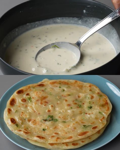 Liquid Dough Chili Garlic Paratha - Greenku Recipes Garlic Chapati Recipe, Chilli Garlic Paratha, Liquid Dough Flatbread, Liquid Dough Paratha, Liquid Paratha, Guyana Recipes, Garlic Paratha, Liquid Dough, Paratha Bread