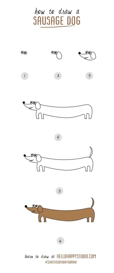 Simple Dog Drawing, Draw A Dog Easy, Dachshund Drawing, Dogs Drawing, Draw A Dog, Dog Drawing Simple, Dog Home Decor, Drawing Simple, Step Drawing