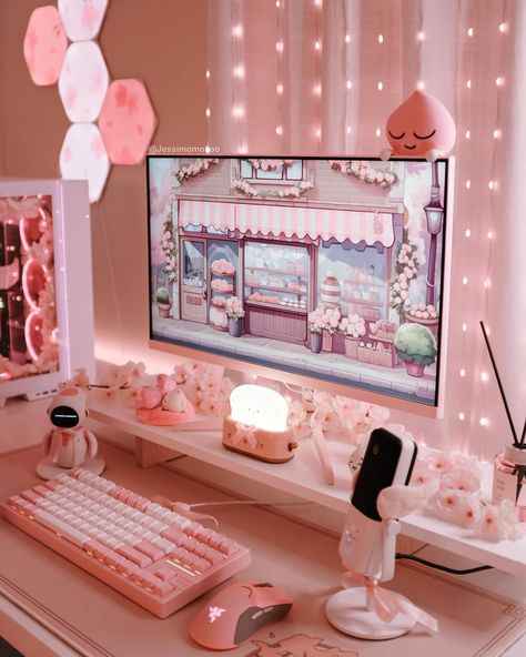 I’m in love with my sakura wallpapers from @viktojadesigns 🌸 There’s over 12 wallpapers plus 80 desktop icons! I love her artwork so much so you definitely need to check her out on Etsy! Literally so sweet and amazing! . .⁣ .⁣ #streamer #twitchstream #streamgirl #twitchtv #twitchcommunity #egirl #twitchgirls #gamergirl #gamer #gamergirls #pcgamer #pcgaming #twitch #twitchstreamer #gamingcommunity #twitchgamer #gaming #cute #streaming #twitchgaming #cutesetup #cutegaming #gamingsetup #pcsetup... Sakura Gaming Setup, Aly Core, Gamer Girl Room, Pink Gaming Setup, Cozy Gamer, Gamer Bedroom, Gaming Desk Setup, Cozy Desk, Pink Games