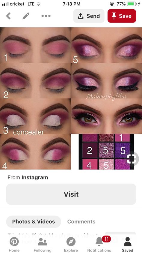 Makeup Ideas For Magenta Dress, Mauve Eyeshadow Looks Step By Step, Pink Eyeshadow Looks Step By Step, Make Up Fucsia, Fucsia Makeup, Matte Make Up, Pink Eyeliner, Makeup Order, Natural Make Up Looks