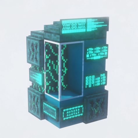 Minecraft Nether Shop Ideas, Minecraft Podium Ideas, Minecraft Drink Machine, Minecraft Arcade Machine, Minecraft Vault Door, Minecraft Vending Machine, Cyberpunk Minecraft Builds, Cyberpunk Minecraft, Minecraft Cyberpunk