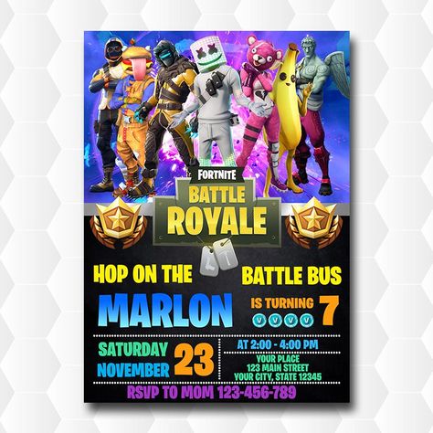 Battle Royale Birthday Party, Fortnite Birthday Invitation Free, Fortnite Party Invitations, Fortnite Birthday Party Invitations, Fortnite Birthday Invitation, Fortnite Birthday Party Ideas, Funny Birthday Invitations, Nerf Birthday Party, Fortnite Party