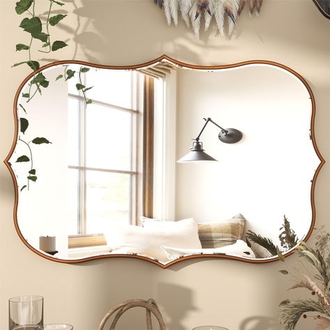 PRICES MAY VARY. Perfect-in-workmanship - The decorative mirror has been handmade and hand-painted by craftspeople, giving it an elegant and glamorous look. And is made of 4mm thick silver mirror and is finished with a beveled edge, providing true reflection without distortion, Sophisticated look: Hang this gold wall mirror over your mantle, above your console table, or over a piece of furniture to add vibrancy to your living space. Use this wavy mirror as a decorative focal point. AMPLE SIZE: T Vintage Mirror Aesthetic, Antique Gold Mirror, Vintage Wall Mirror, Gold Mirrors, Gold Wall Mirror, Wavy Mirror, Decorative Wall Mirror, Mirror Wall Living Room, Apartment Decoration