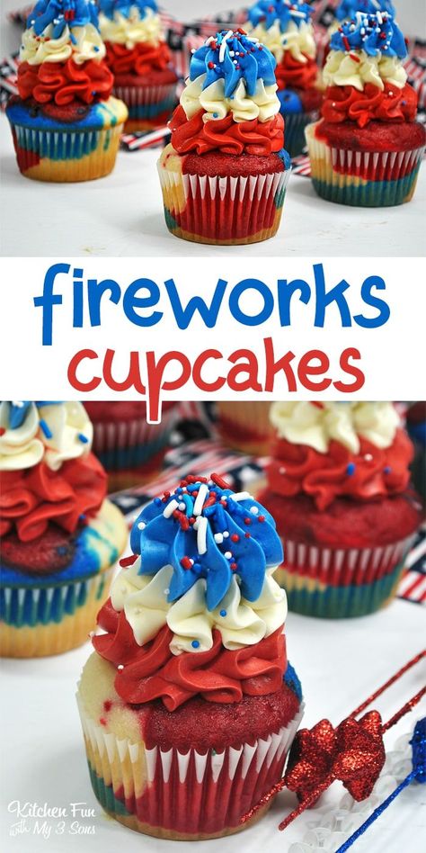 Fireworks BOMB POP cupcakes 4th Of July Cupcakes, Patriotic Cupcakes, Summer Cupcakes, Patriotic Desserts, Pop Cupcakes, Bomb Pop, Holiday Cupcakes, Cupcake Wars, 4th Of July Desserts