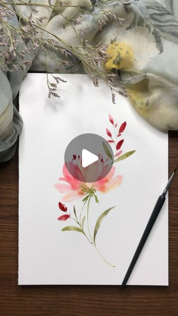 Watercolor Painting Cards, Watercolor Art For Beginners Ideas, Watercolor Videos Tutorial, Watercolor Art Paintings Easy, Loose Floral Watercolor Painting, Rose Painting Easy, Watercolor Bookmark Ideas, Watercolor Bouquet Of Flowers, Watercolor Blending