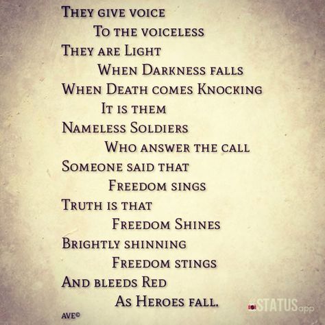 A poem I wrote a few days ago. Dedicated to all of the soldiers and freedom fighters. AVE© Poem On Soldiers In English, Poems For Soldiers, Poem On Freedom, Slogans Of Freedom Fighters, Quotes For Soldiers, Independence Day Poem, Fighters Quotes, Freedom Fighters Quotes, Freedom Poems