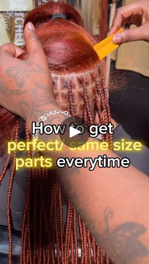 9.1M views · 425K reactions | How to get perfect/ same size parts everytime? ⬇️ 

Use your comb!!! It’s literally a parting tool 😂 the whole comb! 

I use the top end of the comb, the part most braiders ignore lol. It’s the perfect width to measure out the same size/ perfect parts for small knotless. 

Instead of just eyeing to keep the same size part all around your clients head, measure! You can literally put the comb at any spot in the part to make sure it’s the same width all the way around. The width of the comb will not change! 😂 Trust you’ll get the same size parts.

#baltimorebraider #baltimorehairstylist #dmvhairstylist #texasbraider #texashairstylist #houstonbraider #houstonhairstylist #atlbraider #atlhairstylist #miamibraider #neatbraids #cleanbraids #neatparts #slickfoundatio Braid Sizes For Black Women, Box Braids Tutorial, Parting Comb, Small Knotless, Protective Style Braids, Natural Hair Blowout, Puppy Room, Texas Hair, Braided Hair Tutorial