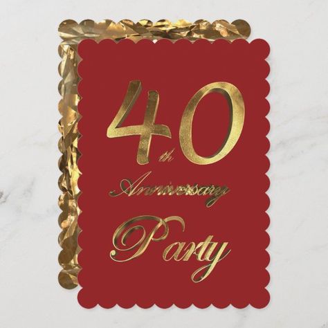 40th Birthday Anniversary Gold Red Elegant Invitation Anniversary Invitations, Gold Anniversary, Elegant Invitations, Anniversary Parties, 40th Birthday, Birthday Anniversary, Invitation Zazzle, Red Gold, Created By