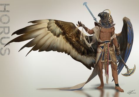 ArtStation - HORUS - Age of Pantheons, Gianluca Rolli Gods Of Egypt, Egyptian Mythology, 다크 판타지, Egyptian Goddess, Mythology Art, Wow Art, Egyptian Gods, God Art, Egyptian Art