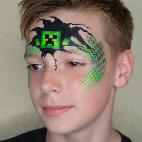 Minecraft Facepainting, Minecraft Face Paint, Face Painting Boys, Boys Face Paint, Children Face Painting, Explosion Drawing, Minecraft Face, Face Painting For Boys, Girl Face Painting