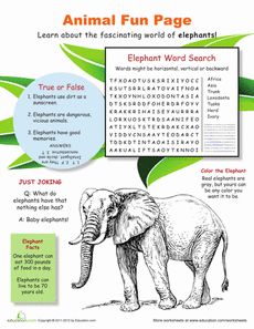 Babar - Elephants Worksheet Elephant Activities, Eagle Facts, Zoo Education, Calling All Party Animals, Fun Worksheet, Number Search, Fourth Grade Science, Science Stations, 4th Grade Science