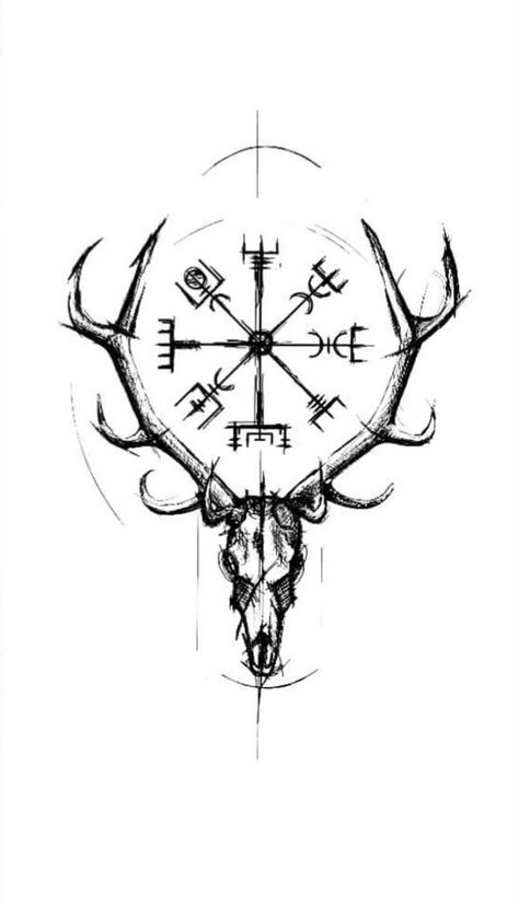 Norse Deer Tattoo, Deer Tattoo Hand, Viking Hand Tattoo Ideas, Aries Tattoo Designs Men, Scandinavian Tattoo Men, Moose Tattoo Men, Ethan Tattoo, Arrow Tattoo Ideas, Skiing Tattoo