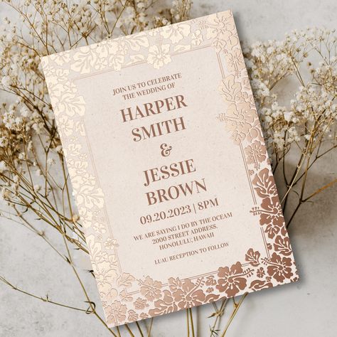 Elegant Tropical Hawaii Beach Wedding Foil Invitation Hawaiian Wedding Invitations, Hibiscus Wedding, Beach Wedding Tropical, Beach Wedding Theme, Elegant Beach Wedding, Tropical Wedding Theme, Hawaii Beach Wedding, Beach Wedding Invitation, Destination Beach Wedding