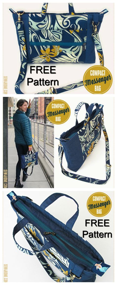 Compact Messenger Bag with Inset Zipper - FREE pattern - Sew Modern Bags Sew Bag, Artisanats Denim, Messenger Bag Patterns, Bag Pattern Free, Modern Bag, Sewing Bags, Sewing Purses, Bag Patterns To Sew, Bags Tutorial