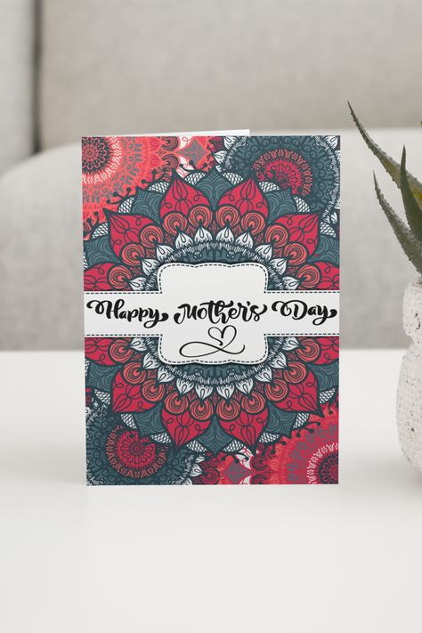 A beautiful red blue and orange happy Mother’s Day card with mandalas on it Mandala Art Greeting Card, Gym Cake, Teachers Day Card, Easy Doodle, Happy Mother's Day Card, Beautiful Sketches, Easy Doodle Art, Happy Mother, Mandala Drawing