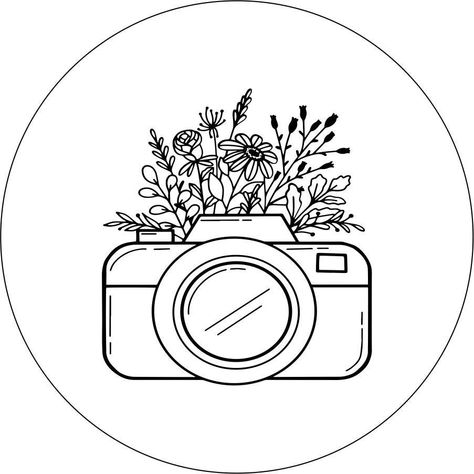 Drawings Of Cameras, Embroidery Camera, Camera Embroidery, Camera With Flowers, Camera Outline, Camera Painting, Bouquet Of Wildflowers, Simple Camera, Camera Drawing