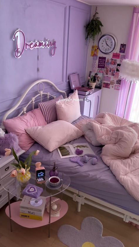 Purple Girls Bedroom, Purple Girls Room, Purple Room Decor, Lavender Room, Violet Pastel, Purple Bedrooms, Bedroom Ideas Aesthetic, Purple Bedroom, Purple Rooms