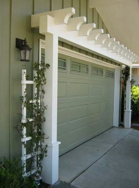 Door Arbor, Door Pergola, Curb Appeal Ideas, Garage Pergola, Garage Door Makeover, Garage Door Design, Front Porch Ideas Curb Appeal, Exterior Makeover, Exterior House Colors