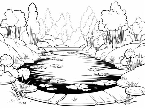 illustration of Serene pond coloring pages Beauty Planet, Calm Water, Natural Environment, Lily Pads, Colouring Pages, Adult Coloring Pages, Coloring Pages, Lily, Color