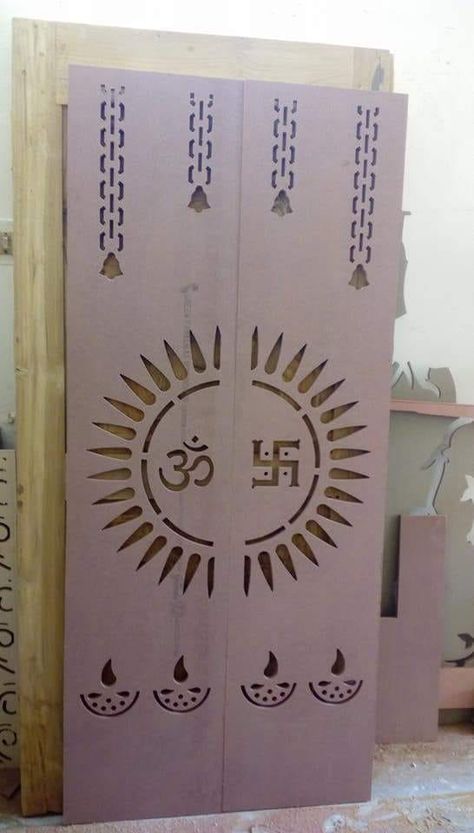 Devudi Mandiram Door Designs, Poja Door Design, God Doors Design, Poja Room Door Design Modern, Pooja Cupboard Door Design, Cnc Design For Pooja Room Door, Pooja Cnc Door Design, God Door Design, Pooja Room Door Cnc Design