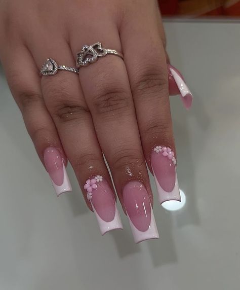 French Tip Nails Square With Design, Birthday Nails With Initial, Pink Nail Designs French Tips, Initial Acrylic Nail Designs, N Initial Nails, Initial Nail Designs, Nails With Pink Base, K Initial Nails, Nails Acrylic With Initial