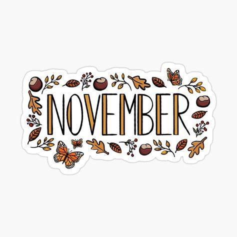 Planer November, November Clipart, November Lettering, November Stickers, November Illustration, Fall Digital Stickers, Months Stickers, November Design