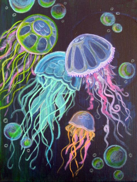 Artist: Jessica Niggle Title:  Jellyfish Process: Mixed Media on Canvas Size: N/A  Year: 2013 Fun Chalk Art, Jellyfish Illustration, Jellyfish Photography, Watercolor Jellyfish, Jellyfish Drawing, Jellyfish Painting, Jellyfish Craft, Jellyfish Design, Sidewalk Chalk Art