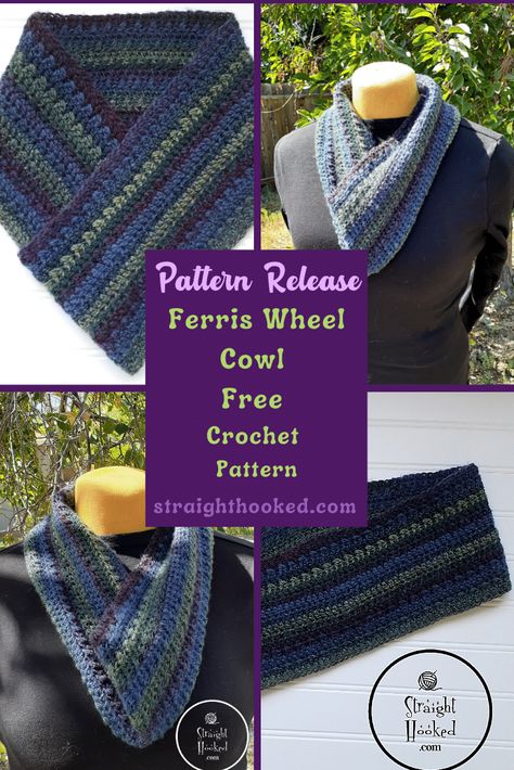 Ferris Wheel Cowl- FREE Crochet Pattern – Straight Hooked Lion Brand Ferris Wheel Yarn Patterns, Preemie Crochet, Yarn Patterns, Crochet Patterns Free, Knitted Scarves, I Love This Yarn, Baby Blanket Pattern, Lion Brand, Worsted Weight Yarn