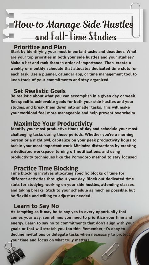 Discover expert tips for juggling side hustles and full-time studies! Learn how to prioritize tasks, set realistic goals, maximize productivity, practice time blocking and say no to non-essentials. Conquer your busy schedule and achieve your goals with ease! #SideHustle #StudyTips #TimeManagement #ProductivityHacks Life Priorities, Paying Off Student Loans, Nursing School Motivation, Embrace The Chaos, Lose Your Mind, Life Vision Board, Money Management Advice, Learning To Say No, Financial Health