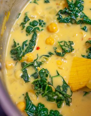 Coconut Chickpea Stew with Turmeric and Kale | Butter & Air Coconut Chickpea, Coconut Soup Recipes, Turmeric Soup, Vegetarian Stew, Lenten Recipes, Lemon Soup, Coconut Milk Soup, Spiced Chickpeas, Chickpea Soup