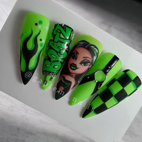 Diseño Bratz uñas 💅 Black Barbie Nails Design Ideas, Bratz Nails Art, Character Art Nails, Bratz Nails Design, Bratz Nails, Drip Nails, Winter Nails Acrylic, Nail Art Disney, Bratz Doll