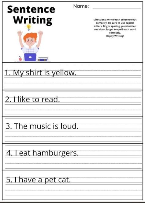 10 Printable Write the Sentence Worksheets for Kindergarden-4th Grade Ages literacy/reading Help - Etsy | Manualidades educativas, Escuela, Leer Handwriting Practice Sentences, Writing Sentences Kindergarten, Sentence Writing Worksheets, Sentences Kindergarten, Writing Sentences Worksheets, Sentence Writing Activities, Kids Handwriting Practice, Ela Worksheets, Writing Practice Worksheets