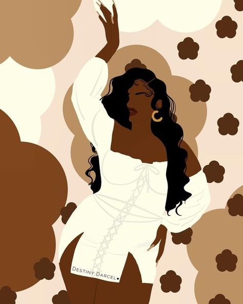 Plus Size Artwork, Black Women Silhouette Art, Black Power Art, Relaxing Art, Illustration Art Girl, Cute Canvas, Brown Art, Black Art Painting, Girly Art Illustrations