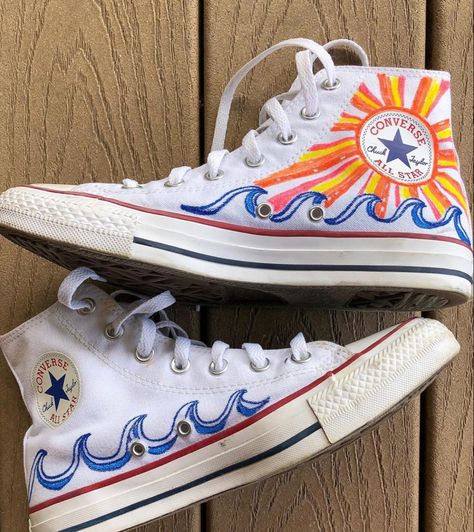 Part 1 #converse #westfalia #sunart #ocean Painting White Converse Ideas, Drawing On White Converse, Beachy Converse, White Converse Painting Ideas, Painting Converse Ideas, Painted Converse Ideas, Shoe Painting Ideas Converse, Painted White Converse, Painting On Converse