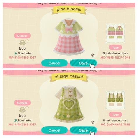 Clothing Animal Crossing, Acnh Blush Code, Cute Animal Crossing Clothes Code, Acnh Short Sleeve Dress Design, Animal Crossing Lace Rug Design, Animal Crossing Cute Clothes, Animal Crossing Springcore, Acnh Summer Clothes, Springcore Animal Crossing