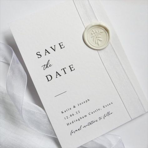 Dreamy and elegant personalised save the dates, finished off with a organza ribbon and wax stamp seal. The perfect way to announce your big day to your guests! All of our wedding stationery is thoughtfully designed and printed, we hope you love it as much as we do. Save The Date Simple, Simple Save The Date, Save Our Date, Modern Save The Dates, White Wax, Save The Date Postcards, Personalised Prints, Date Cards, Formal Invitation