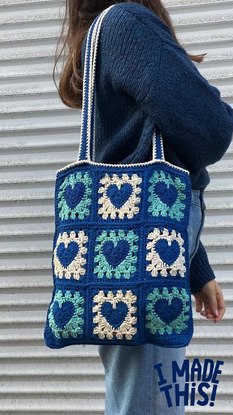 Heart Crochet Bag - Etsy - Crochet Pattern - Handmade Gift - Valentine’s Day Gift #CrochetBag #CrochetBagPattern #CrochetBagTutorials Heart Crochet Bag, Knitting Tote Bag Pattern, Boho Crochet Patterns, Heart Tote Bag, Heart Crochet, Granny Square Crochet Patterns Free, Plush Yarn, Crochet Cat Pattern, Womens Crochet Patterns