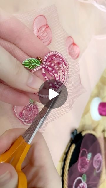 Embroidery Designer on Instagram: "Embellishing an old tote bag🍎🪡⁣
⁣⁣
Full video on YouTube, link in bio💕⁣

⁣⁣
#craft #applique #embroidery #asmr #satisfying #stitch #embellishment #luneville #beading #barbie #sew #handembroidery #beadwork #pink #totebag #⁣coquette #crystal #tambourbeading #couture #beadedbag ⁣⁣⁣" Tambour Beading, Applique Embroidery, Youtube Link, Embroidery Patterns, Bead Work, Hand Embroidery, Link In Bio, Beading, Embellishments