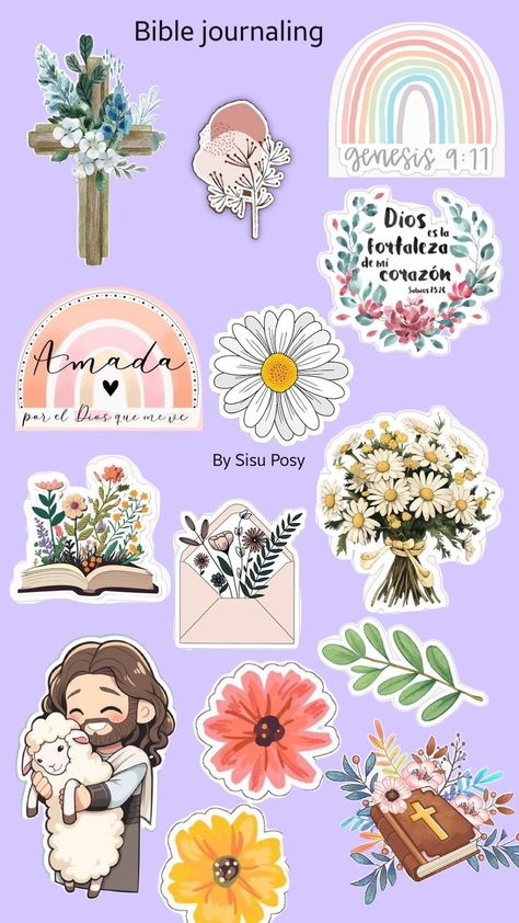 Christian Stickers Aesthetic, Christian Stickers Free Printable, Bible Journal Stickers, Buddhist Art Drawing, Cute Bibles, Wallpaper Notebook, Jesus Drawings, Christian Stickers, Letter A Crafts