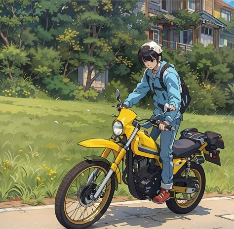 Anime Riding Bike, Cycle Drawing, Anime Motorcycle, Bike Artwork, Bike Drawing, Motorcycle Illustration, Apocalypse Art, Bike Poster, Biker Art