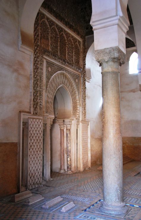 Marrakech - Saadian Tombs Mihrab | The mihrab of the Saadian Tombs points the way to the Kaaba. Saadian Tombs, The Kaaba, Islamic Architecture, Marrakech, The Way, Fireplace, Architecture, Design