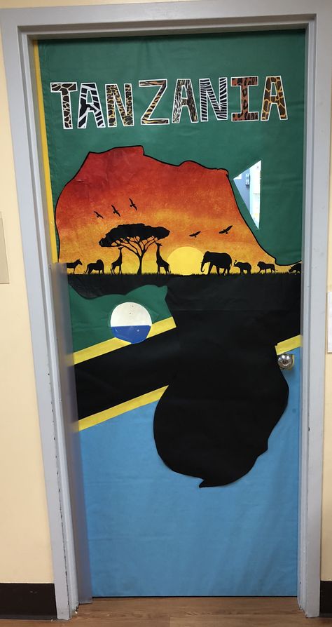 Africa Classroom Door Africa Door Decoration, Safari Theme Classroom, Missions Conference, Classroom Display Boards, Multicultural Art, Class Door, West African Countries, Christmas Door Decoration, Preschool Classroom Decor