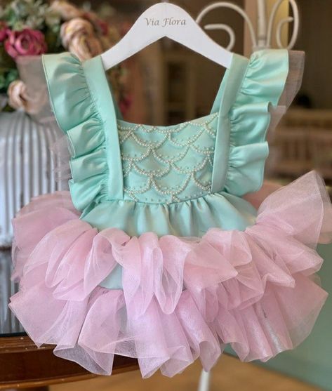 Mermaid Baby Dress, Mermaid First Birthday Outfit, Mermaid Birthday Party Dress, Mermaid Birthday Dress, Birthday Party Paper Decorations, Princess Frocks, Underwater Birthday, Baby Birthday Party Theme, Mermaid Birthday Decorations