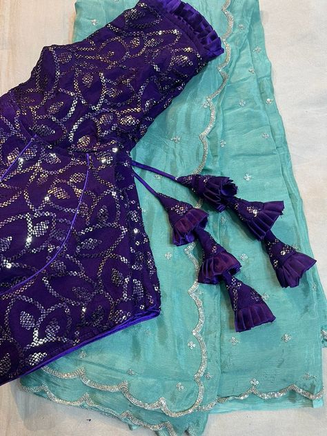 Skyblue Sarees Combination, Purple Colour Blouse Maggam Work Designs, Ash Colour Saree Combination, Purple Contrast Color Combinations, Purple Contrast Color Combinations Dress, Contrast Colour Combination Saree, Purple Saree Blouse Combination, Saree Combinations Color Combos, Saree Combination