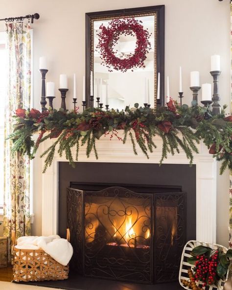 How to Update a Fireplace Mantel with Trim | Simply2moms Books On Mantle, Garland Fireplace, Mantle Christmas, Christmas Fireplace Mantels, Fireplace Christmas, Mantel Design, Farmhouse Style Christmas, Christmas Dining Room, Christmas Fireplace Decor