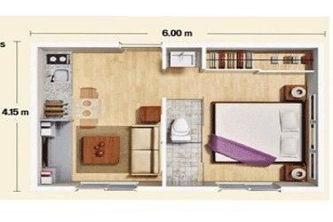 25 M2 Apartment, Apartemen Studio, Mini Apartments, Small Floor Plans, Mini Loft, Small Apartment Design, Apartment Floor Plans, Tiny House Floor Plans, Apartment Layout