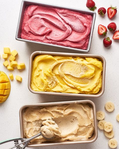 Fruits Ice Cream, Nice Cream No Banana, Banana Ice Cream Vegan, Fruit Fool, Blueberry Sorbet, Vegan Nice Cream, Ice Cream Fruit, Fruit Sorbet, Summer Salads With Fruit