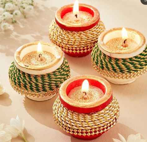 Diwali Theme, Diwali Ideas, Diya Designs, Diya Decoration Ideas, Diwali Diya Decoration, Diwali Candles, Diya Decoration, Colourful Living Room Decor, Diwali Decorations At Home